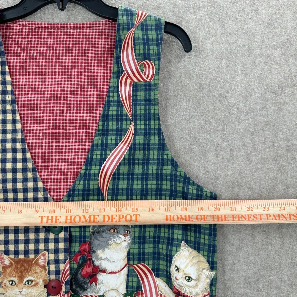 Vintage Cats Kittens Printed Graphics Plaid Check Waistcoat‎ Vest Size SM-MED